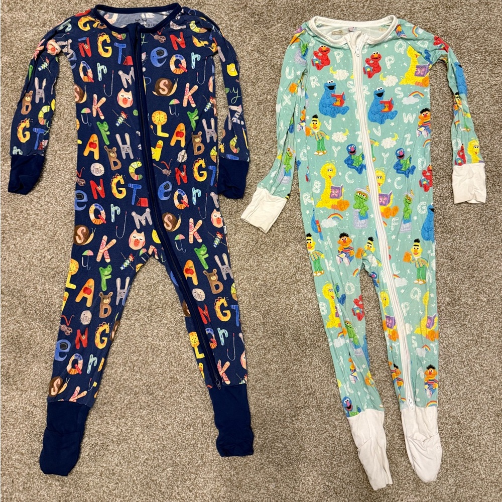 Little Sleepies zippy alphabet navy and Sesame Street 2T